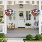 Hananona 2 Set Artificial Outdoor Flowers with Hanging Basket, 2 Hanging Planters with 24 Pcs Patriotic Flowers for Summer Front Porch Patio 4th ofJuly Decor (2, Red, White, Blue)