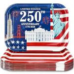TURNMEON 24 Count 250th Anniversary USA Paper Plates 13 x 9.5 inch Disposable American Flag Patriotic Party Snack Trays 4th of July Party Supplies for Independence Day Memorial Day Decoration
