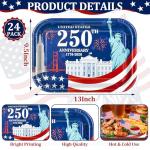 TURNMEON 24 Count 250th Anniversary USA Paper Plates 13 x 9.5 inch Disposable American Flag Patriotic Party Snack Trays 4th of July Party Supplies for Independence Day Memorial Day Decoration
