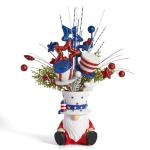 DN DECONATION 4th of July Centerpiece for Tables Red White and Blue Patriotic Flowers Decorations with Gnome Vase, Resin Gnome Hat Vase, Shiny Star Berries Flowers for Independence Day Memorial Day