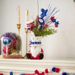 DN DECONATION 4th of July Centerpiece for Tables Red White and Blue Patriotic Flowers Decorations with Gnome Vase, Resin Gnome Hat Vase, Shiny Star Berries Flowers for Independence Day Memorial Day