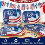 TURNMEON 24 Count 250th Anniversary USA Paper Plates 13 x 9.5 inch Disposable American Flag Patriotic Party Snack Trays 4th of July Party Supplies for Independence Day Memorial Day Decoration