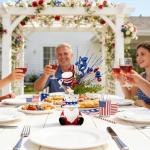 DN DECONATION 4th of July Centerpiece for Tables Red White and Blue Patriotic Flowers Decorations with Gnome Vase, Resin Gnome Hat Vase, Shiny Star Berries Flowers for Independence Day Memorial Day