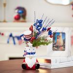 DN DECONATION 4th of July Centerpiece for Tables Red White and Blue Patriotic Flowers Decorations with Gnome Vase, Resin Gnome Hat Vase, Shiny Star Berries Flowers for Independence Day Memorial Day