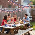 30Ft USA Flag Pennant Banner 4th of July American Flag Banner, Red White Blue Stars and Stripes Pennant for Courtyard Independence Day Patriotic Party Decorations