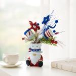 DN DECONATION 4th of July Centerpiece for Tables Red White and Blue Patriotic Flowers Decorations with Gnome Vase, Resin Gnome Hat Vase, Shiny Star Berries Flowers for Independence Day Memorial Day