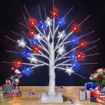 4th of July Decorations Lighted Tree, 18 Inch Patriotic Tabletop Decor, 24 LED Red White and Blue Star Lights, 8 Modes, Timer, USB & Battery Operated, July 4th Tree Decorations
