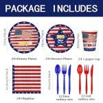 168Pcs 4th of July Independence Day Party Supplies, American Flag Patriotic Party Plates and Napkins, Cups, Knife and Fork for 250th Anniversary and Memorial Day Celebration, Serves 24 Guests