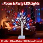 4th of July Decorations Lighted Tree, 18 Inch Patriotic Tabletop Decor, 24 LED Red White and Blue Star Lights, 8 Modes, Timer, USB & Battery Operated, July 4th Tree Decorations