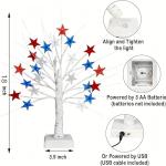 4th of July Decorations Lighted Tree, 18 Inch Patriotic Tabletop Decor, 24 LED Red White and Blue Star Lights, 8 Modes, Timer, USB & Battery Operated, July 4th Tree Decorations