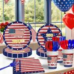 168Pcs 4th of July Independence Day Party Supplies, American Flag Patriotic Party Plates and Napkins, Cups, Knife and Fork for 250th Anniversary and Memorial Day Celebration, Serves 24 Guests