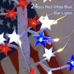 4th of July Decorations Lighted Tree, 18 Inch Patriotic Tabletop Decor, 24 LED Red White and Blue Star Lights, 8 Modes, Timer, USB & Battery Operated, July 4th Tree Decorations
