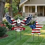 Silkfly 2pcs 4th of July Metal Decorations for Outdoor Patriotic Memorial Day Garden Yard Sign 250th Eagle Metal Blue Red Star Art Decor Outside Americana Garden Stake for Lawn Independence Day Gifts