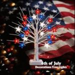 4th of July Decorations Lighted Tree, 18 Inch Patriotic Tabletop Decor, 24 LED Red White and Blue Star Lights, 8 Modes, Timer, USB & Battery Operated, July 4th Tree Decorations