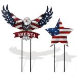 Silkfly 2pcs 4th of July Metal Decorations for Outdoor Patriotic Memorial Day Garden Yard Sign 250th Eagle Metal Blue Red Star Art Decor Outside Americana Garden Stake for Lawn Independence Day Gifts