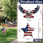 Silkfly 2pcs 4th of July Metal Decorations for Outdoor Patriotic Memorial Day Garden Yard Sign 250th Eagle Metal Blue Red Star Art Decor Outside Americana Garden Stake for Lawn Independence Day Gifts