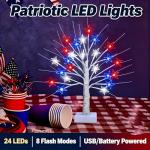 4th of July Decorations Lighted Tree, 18 Inch Patriotic Tabletop Decor, 24 LED Red White and Blue Star Lights, 8 Modes, Timer, USB & Battery Operated, July 4th Tree Decorations