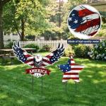 Silkfly 2pcs 4th of July Metal Decorations for Outdoor Patriotic Memorial Day Garden Yard Sign 250th Eagle Metal Blue Red Star Art Decor Outside Americana Garden Stake for Lawn Independence Day Gifts