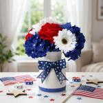 Rivvlive 8 Pcs Red White Blue Artificial Flower Patriotic Decoration 4th of July Flower 250th Anniversary Table Centerpiece Rose Hydrangea Daisy for Memorial Independence Day Home Office Table Decor