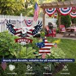 Silkfly 2pcs 4th of July Metal Decorations for Outdoor Patriotic Memorial Day Garden Yard Sign 250th Eagle Metal Blue Red Star Art Decor Outside Americana Garden Stake for Lawn Independence Day Gifts