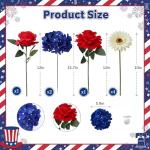 Rivvlive 8 Pcs Red White Blue Artificial Flower Patriotic Decoration 4th of July Flower 250th Anniversary Table Centerpiece Rose Hydrangea Daisy for Memorial Independence Day Home Office Table Decor