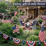 Silkfly 2pcs 4th of July Metal Decorations for Outdoor Patriotic Memorial Day Garden Yard Sign 250th Eagle Metal Blue Red Star Art Decor Outside Americana Garden Stake for Lawn Independence Day Gifts