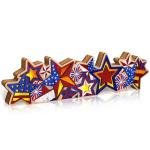 Glooglitter 4th of July Wooden Tabletop Lighted Decoration Independence Day Sign LED Patriotic Centerpiece Wood Plaque Free Standing Wooden Sign for 250th Anniversary Memorial Day Table Party