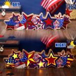 Glooglitter 4th of July Wooden Tabletop Lighted Decoration Independence Day Sign LED Patriotic Centerpiece Wood Plaque Free Standing Wooden Sign for 250th Anniversary Memorial Day Table Party