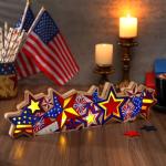 Glooglitter 4th of July Wooden Tabletop Lighted Decoration Independence Day Sign LED Patriotic Centerpiece Wood Plaque Free Standing Wooden Sign for 250th Anniversary Memorial Day Table Party