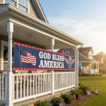 Tingjoo 250th-Anniversary God Bless America Banner 118 x 20 Inch 4th of July Outdoor Decor Large 250th Anniversary Banner USA Anniversary Yard Sign Patriotic Decor for Porch Balcony Backyard Garden