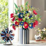 BLOSMON Red White and Blue Flowers: 4 Bundles Fake Flowers 4th of July Patriotic Decorations for Table Centerpieces - USA 250 Anniversary Artificial Bouquet Home Memorial Day Decor (Vase Not Included)