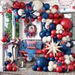 Tesochye 143Pcs Red White and Blue Balloon Arch Kit,Navy Blue Ruby Red Sand White Patriotic Balloons for Graduation Patriotic 4th of July Independent Day Nautical Baseball Birthday Party Decorations
