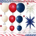 Tesochye 143Pcs Red White and Blue Balloon Arch Kit,Navy Blue Ruby Red Sand White Patriotic Balloons for Graduation Patriotic 4th of July Independent Day Nautical Baseball Birthday Party Decorations