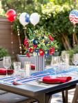 BLOSMON Red White and Blue Flowers: 4 Bundles Fake Flowers 4th of July Patriotic Decorations for Table Centerpieces - USA 250 Anniversary Artificial Bouquet Home Memorial Day Decor (Vase Not Included)
