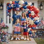 Tesochye 143Pcs Red White and Blue Balloon Arch Kit,Navy Blue Ruby Red Sand White Patriotic Balloons for Graduation Patriotic 4th of July Independent Day Nautical Baseball Birthday Party Decorations