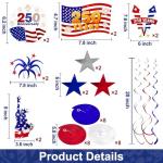 40 Pcs USA 250th Anniversary 4th of July Decorations Patriotic Party Supplies, Fourth of July Hanging Swirls with Americans Flag/Stars, Red White and Blue July 4th Independence Day Hanging Decorations