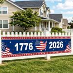 250th Anniversary USA Flag Banner 120"x20" - 4th of July Decorations, American Flag Banner 1776-2026, Patriotic Independence Day Decor for Porch Fence Wall with Ribbon Tie Indoor Outdoor