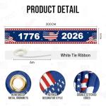250th Anniversary USA Flag Banner 120"x20" - 4th of July Decorations, American Flag Banner 1776-2026, Patriotic Independence Day Decor for Porch Fence Wall with Ribbon Tie Indoor Outdoor