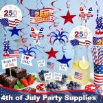 40 Pcs USA 250th Anniversary 4th of July Decorations Patriotic Party Supplies, Fourth of July Hanging Swirls with Americans Flag/Stars, Red White and Blue July 4th Independence Day Hanging Decorations