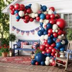 Tesochye 143Pcs Red White and Blue Balloon Arch Kit,Navy Blue Ruby Red Sand White Patriotic Balloons for Graduation Patriotic 4th of July Independent Day Nautical Baseball Birthday Party Decorations
