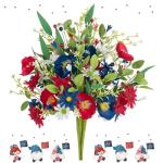 BLOSMON Red White and Blue Flowers: 4 Bundles Fake Flowers 4th of July Patriotic Decorations for Table Centerpieces - USA 250 Anniversary Artificial Bouquet Home Memorial Day Decor (Vase Not Included)