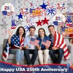 40 Pcs USA 250th Anniversary 4th of July Decorations Patriotic Party Supplies, Fourth of July Hanging Swirls with Americans Flag/Stars, Red White and Blue July 4th Independence Day Hanging Decorations