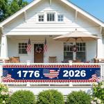 250th Anniversary USA Flag Banner 120"x20" - 4th of July Decorations, American Flag Banner 1776-2026, Patriotic Independence Day Decor for Porch Fence Wall with Ribbon Tie Indoor Outdoor