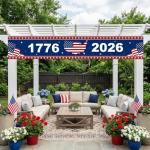 250th Anniversary USA Flag Banner 120"x20" - 4th of July Decorations, American Flag Banner 1776-2026, Patriotic Independence Day Decor for Porch Fence Wall with Ribbon Tie Indoor Outdoor