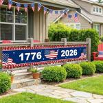 250th Anniversary USA Flag Banner 120"x20" - 4th of July Decorations, American Flag Banner 1776-2026, Patriotic Independence Day Decor for Porch Fence Wall with Ribbon Tie Indoor Outdoor