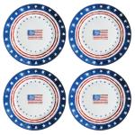 Jinei 4 Pcs 10 Inch 4th of July China Plates Patriotic American Flag Independence Day Ceramic Flat Dinner Dessert Plates for Fourth of July Memorial Day Veterans Party Dinnerware Decorations Supplies