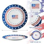 Jinei 4 Pcs 10 Inch 4th of July China Plates Patriotic American Flag Independence Day Ceramic Flat Dinner Dessert Plates for Fourth of July Memorial Day Veterans Party Dinnerware Decorations Supplies