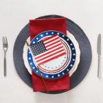 Jinei 4 Pcs 10 Inch 4th of July China Plates Patriotic American Flag Independence Day Ceramic Flat Dinner Dessert Plates for Fourth of July Memorial Day Veterans Party Dinnerware Decorations Supplies