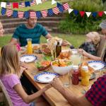 Jinei 4 Pcs 10 Inch 4th of July China Plates Patriotic American Flag Independence Day Ceramic Flat Dinner Dessert Plates for Fourth of July Memorial Day Veterans Party Dinnerware Decorations Supplies