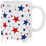 Whaline Patriotic Mug Ceramic Drinking Cup Red Blue Silver Star Coffee Mug for Independence Day 4th of July Supplies Table Centerpieces, 12 Oz